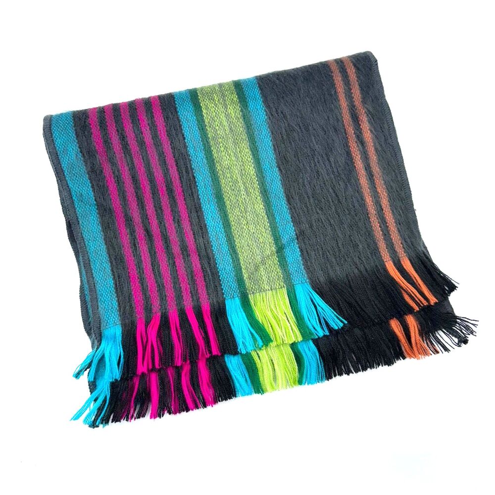 Shupaca Fringed Alpaca Blend Scarf - Multi Stripe
